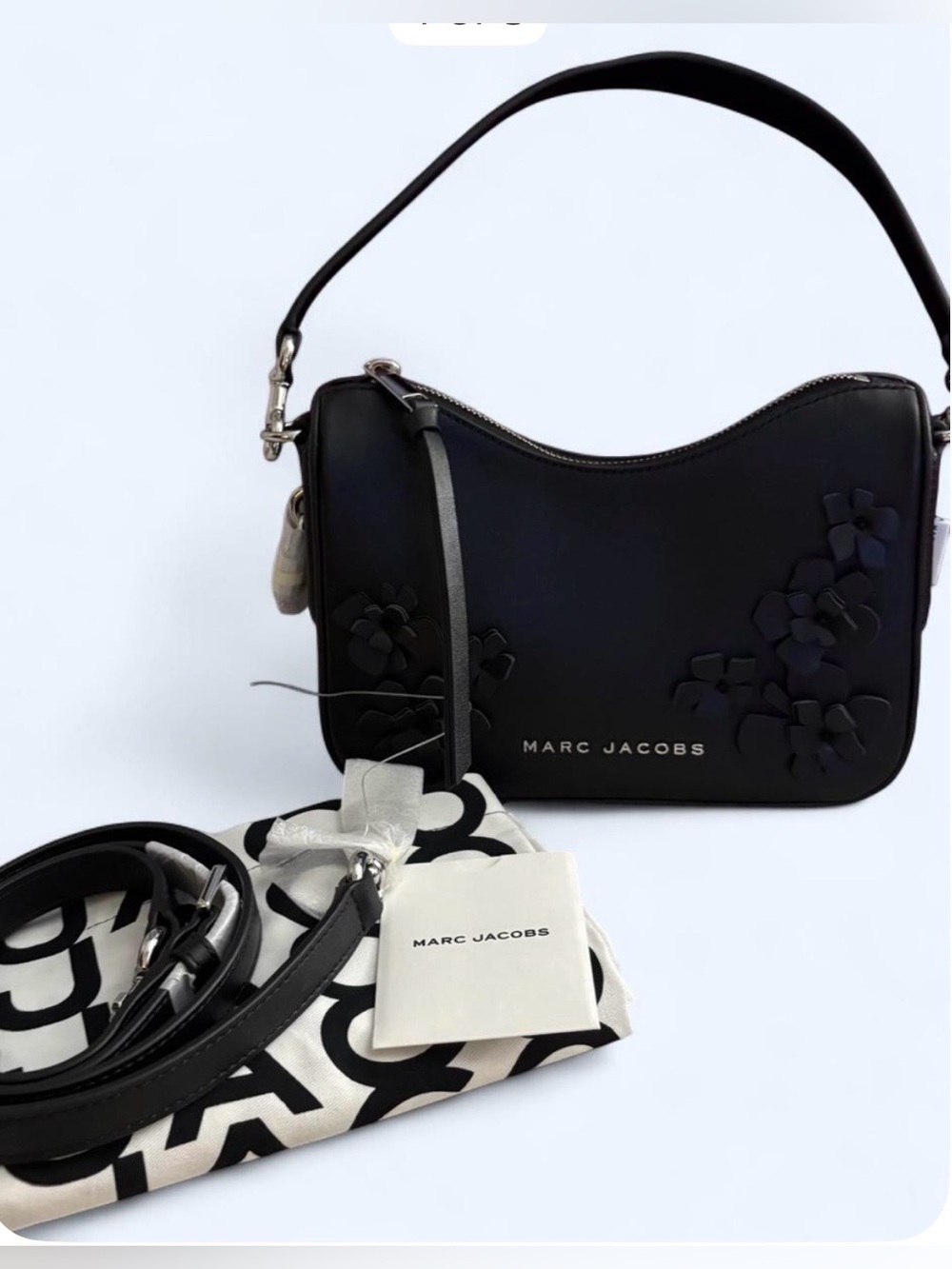 NWT Marc Jacobs Daisy Appliqué Small Shoulder Bag Black Leather Crossbody